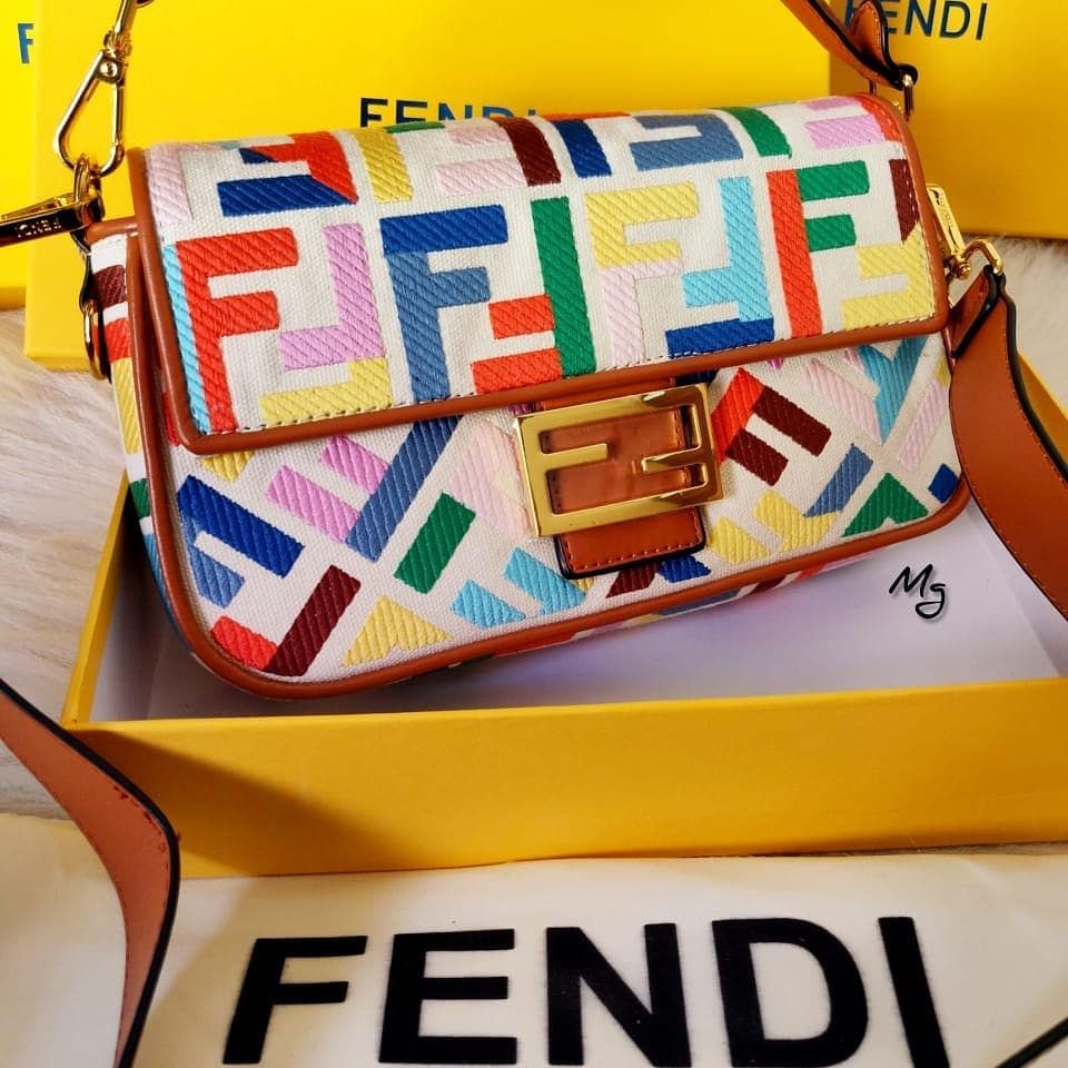 Fendi Baguette Canvas Colorful Sling Bag (With Box)