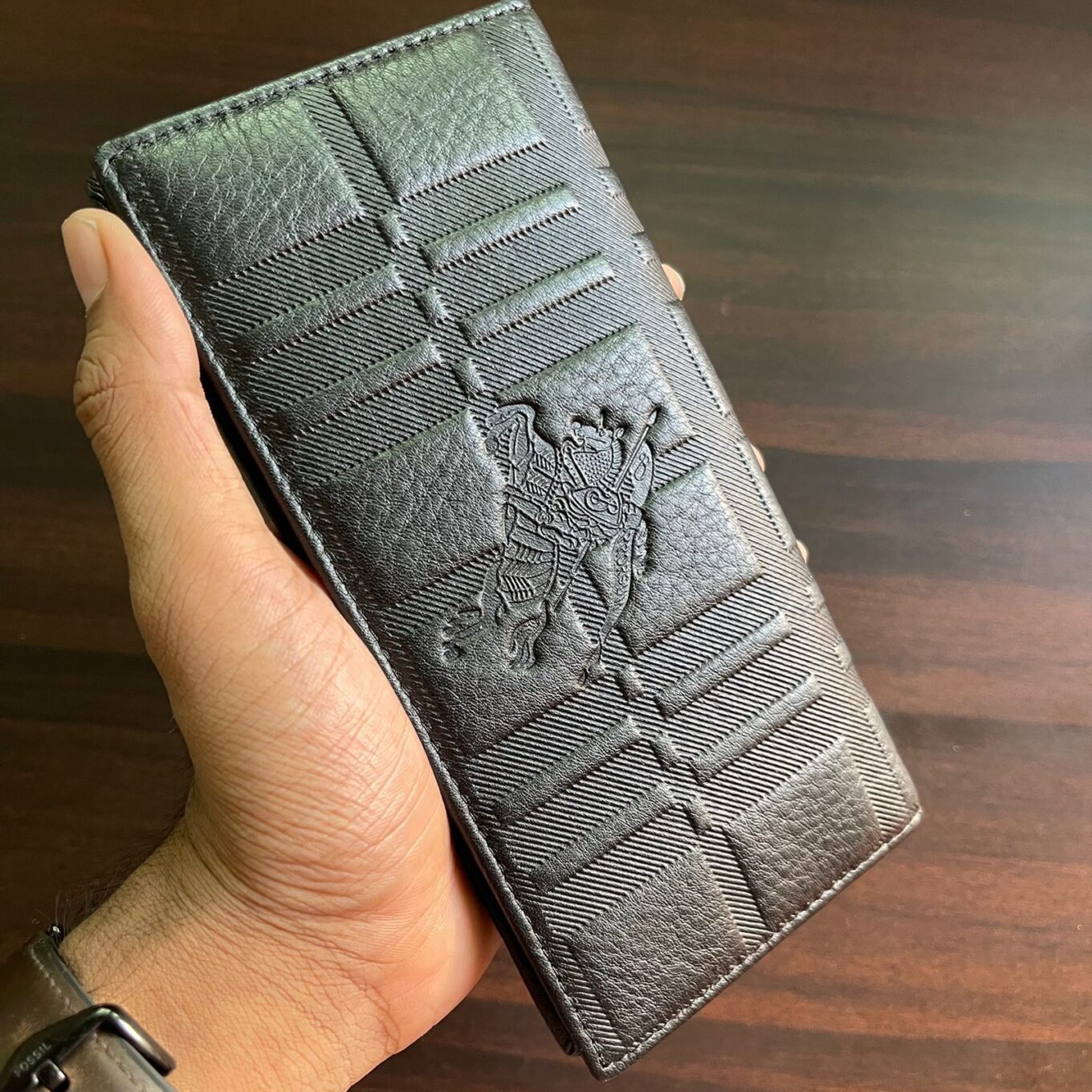 Burberry Embossed Leather Unisex Long Wallet