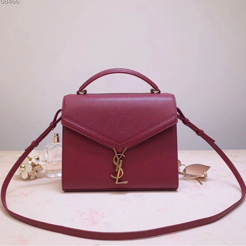 Ysl Cassandra Top Handle Small Maroon Hand Bag (With Box)