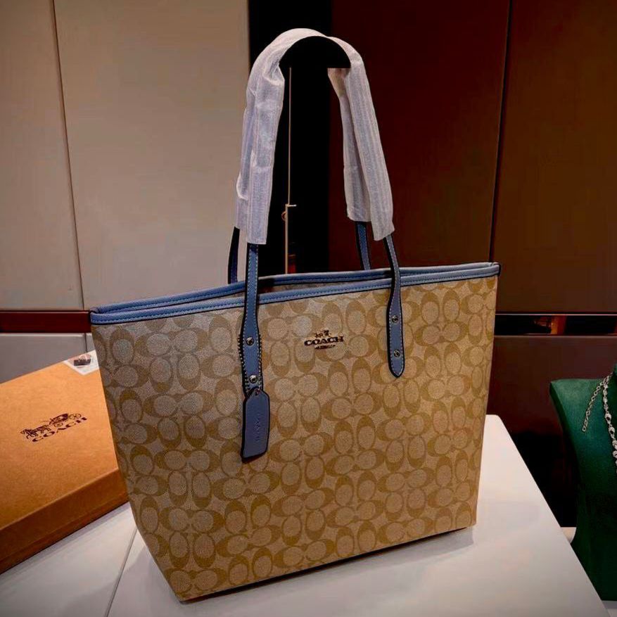 Coach Apricot Blue City Tote Bag (With Box)