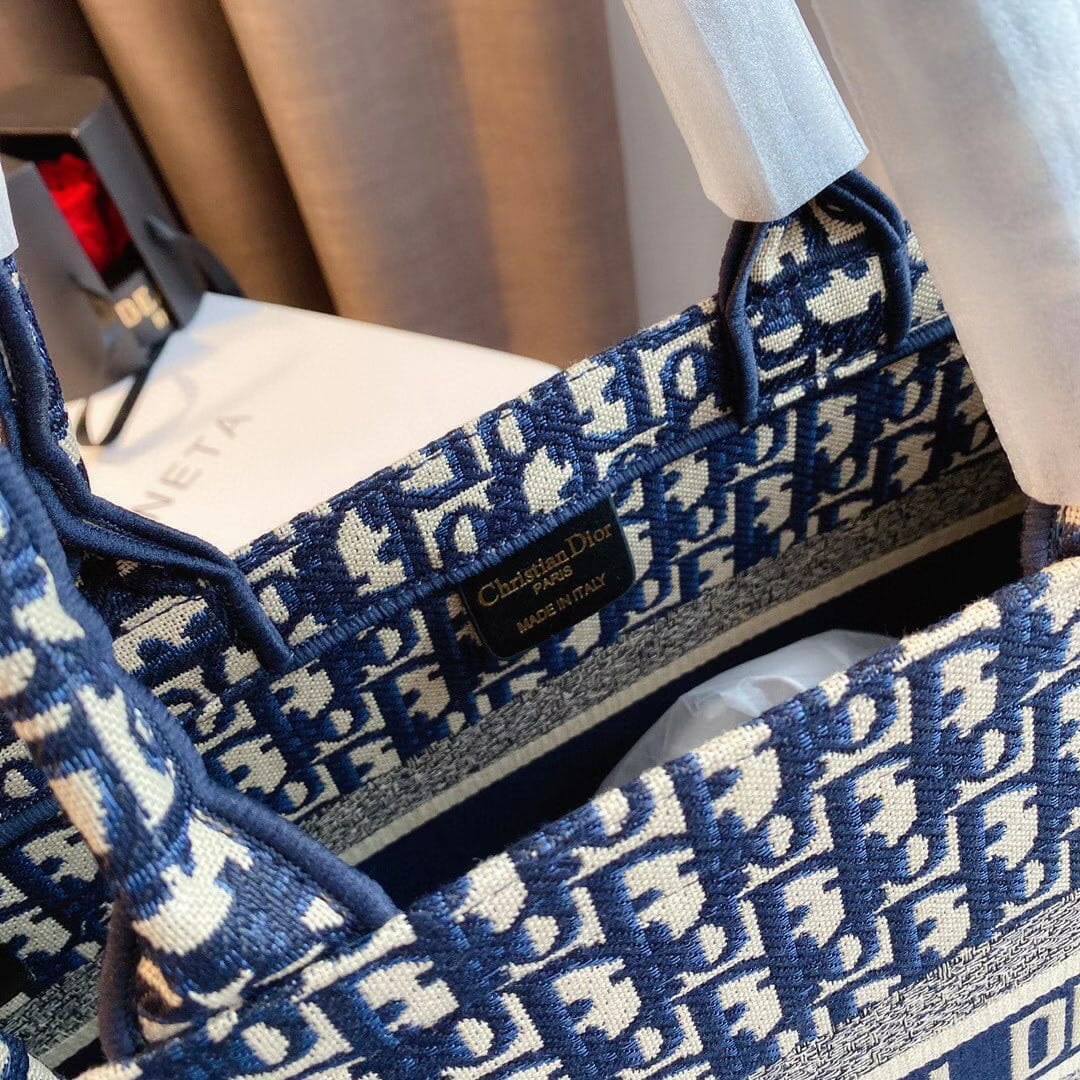 Dior Blue Embroidery Book Tote (With Box)