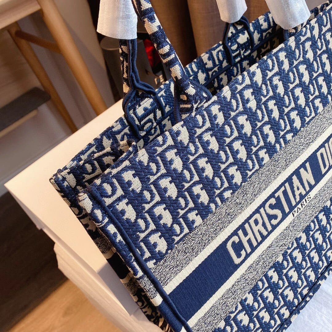Dior Blue Embroidery Book Tote (With Box)