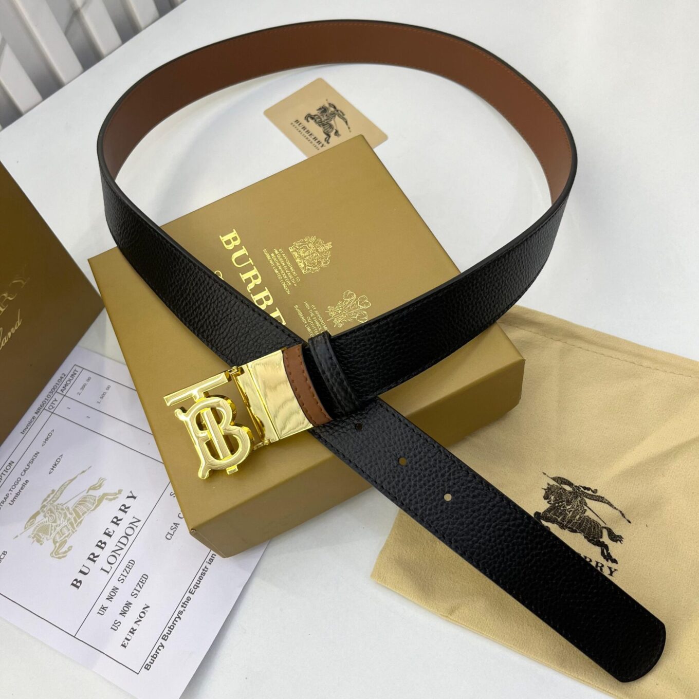 Burberry TB  Black Brown Reversible Premium Unisex Belt