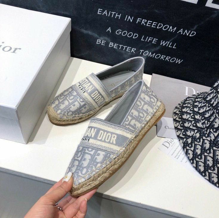 Dior Granville Espadrille Grey Letter Flat Shoe