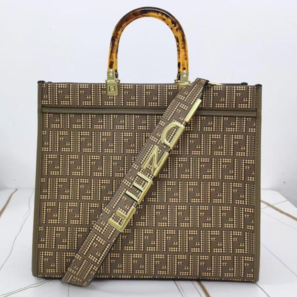 Fendi Roma Sunshine Brown FF Glazed Tote Bag