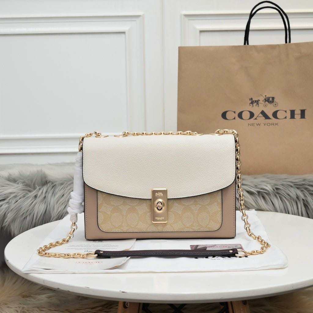 Coach Lane White Apricot Shoulder Bag (With Box)