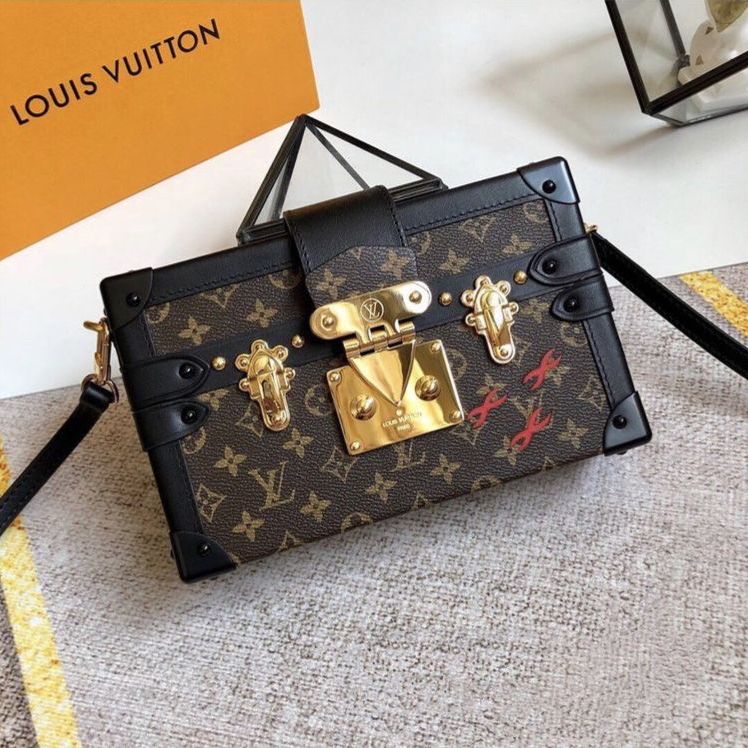 Louis Vuitton Petite Malle Coffee Premium Handbag (With Box)