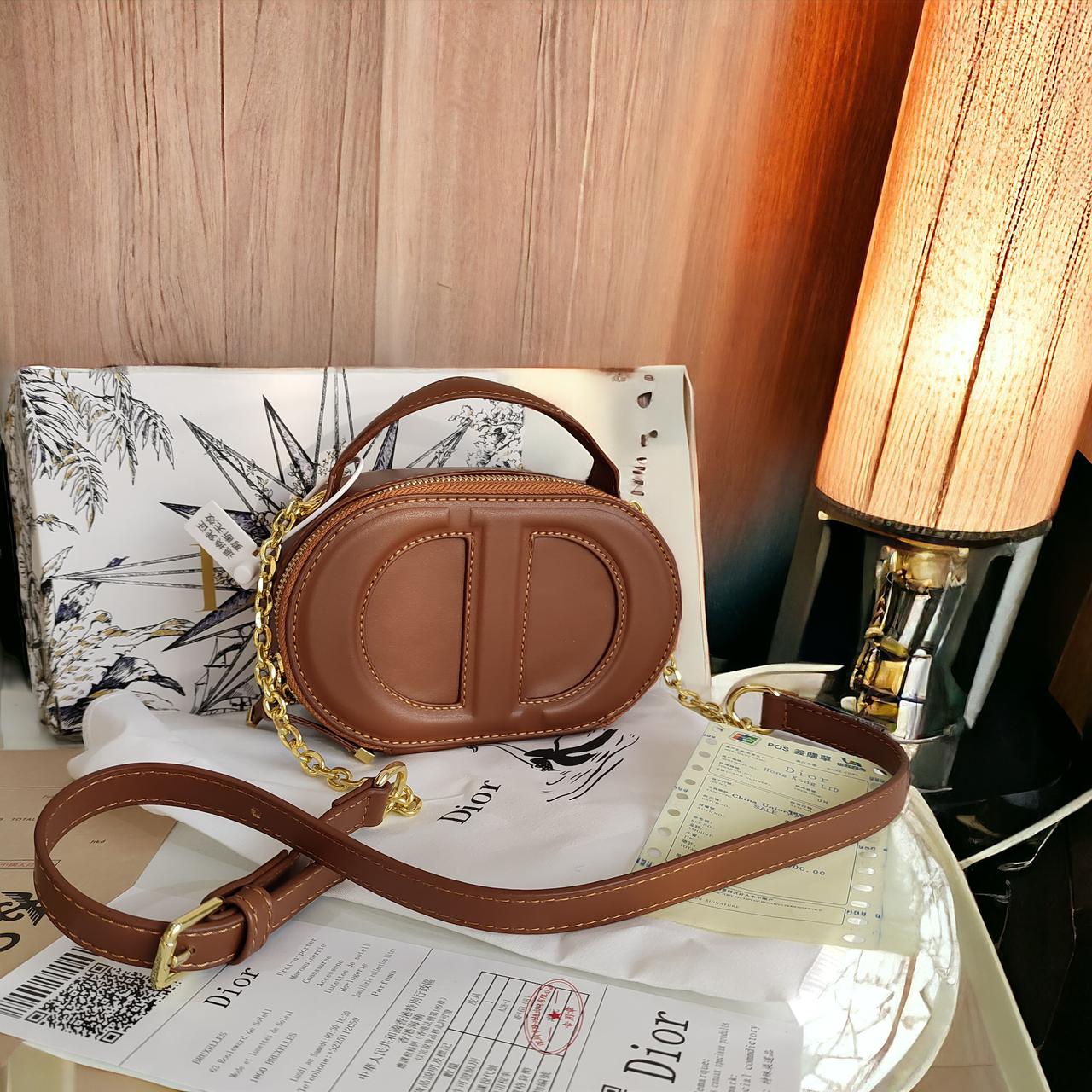 Christian Dior CD Brown Oval Camera Bag (With Box)