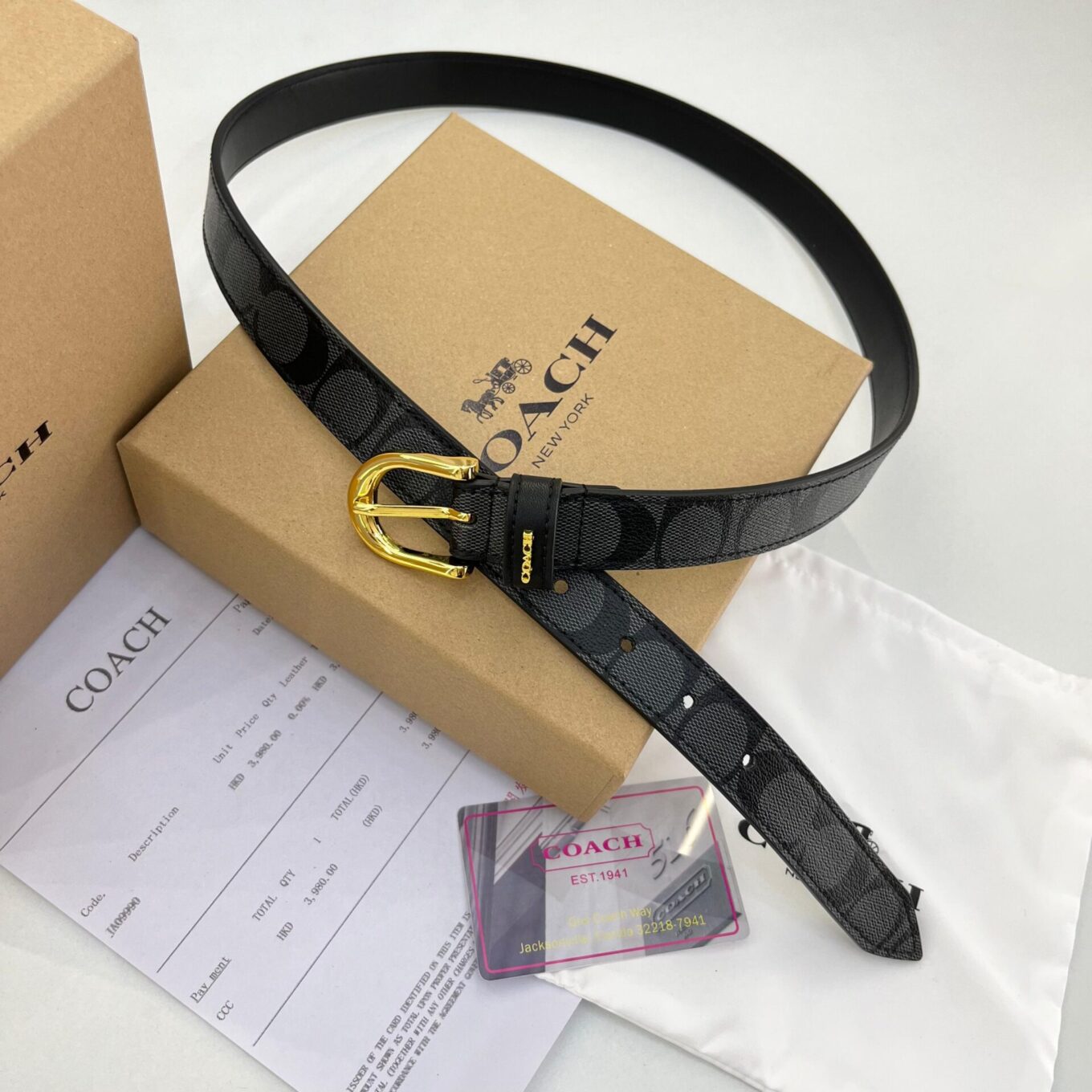 Coach Black Signature Pin Buckle Unisex Belt