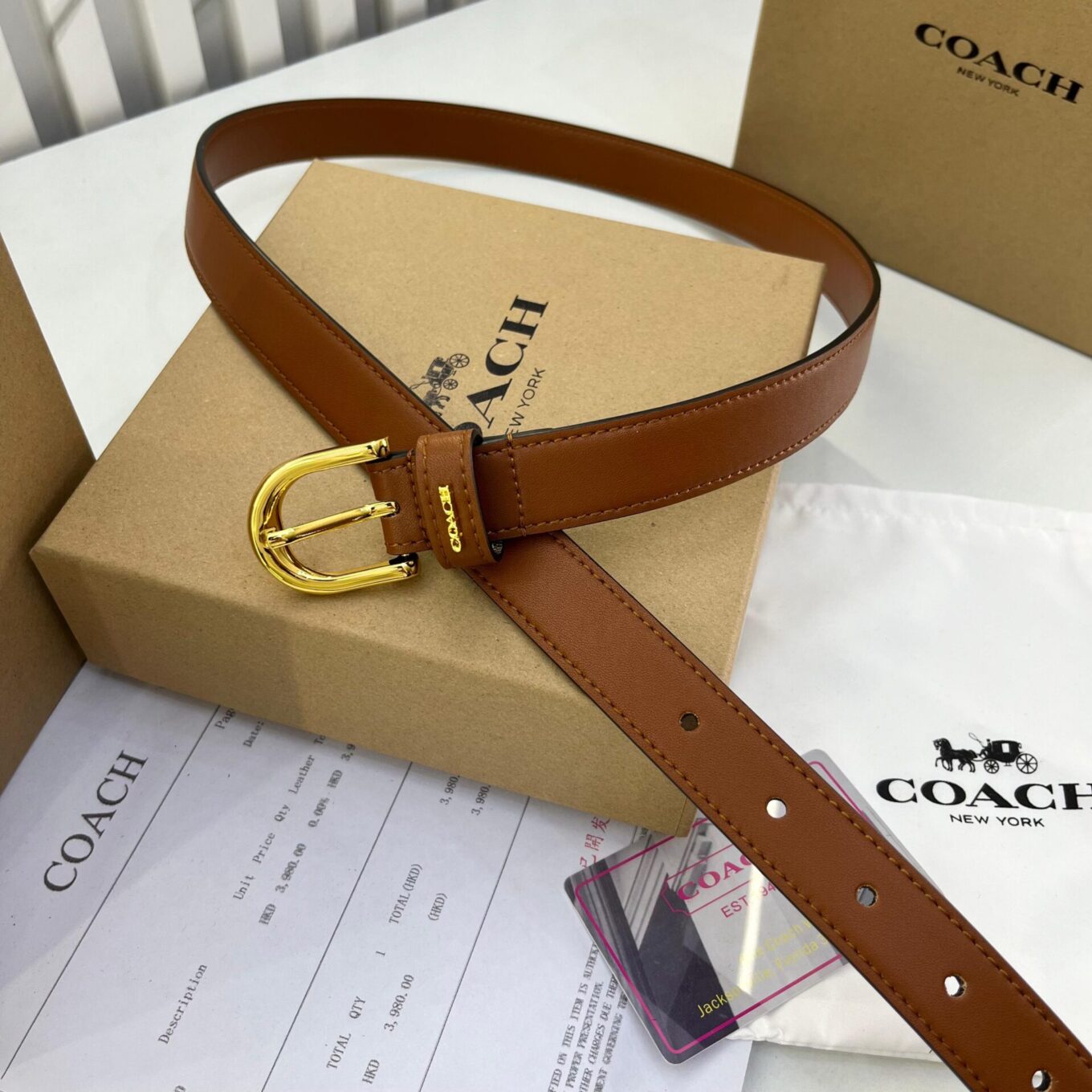 Coach Brown Formal Pin Buckle Unisex Belt