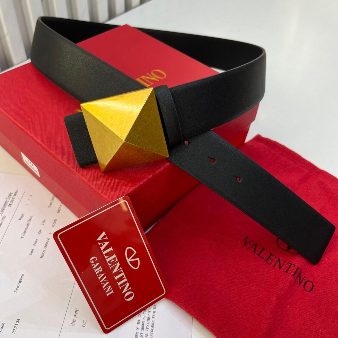 WhatsApp Image 2024-06-17 at 6.23.22 PM Valentino One Stud Black & Gold Buckle Belt For Women