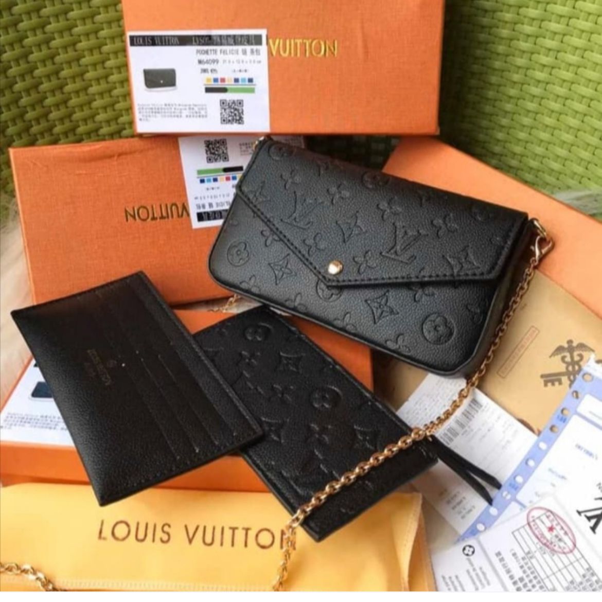 Louis Vuitton Felicie Black Embossed Sling Bag (With Box)