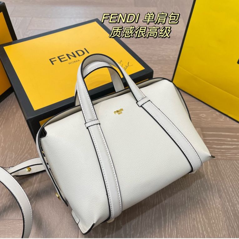 Fendi Medium Boston White Jacquard Handbag
