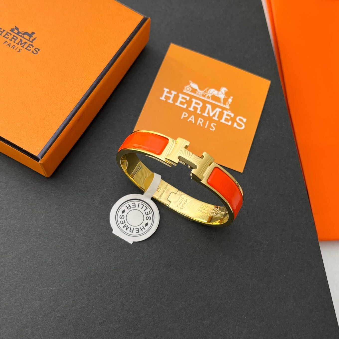 Hermes Orange Clic H Bracelet