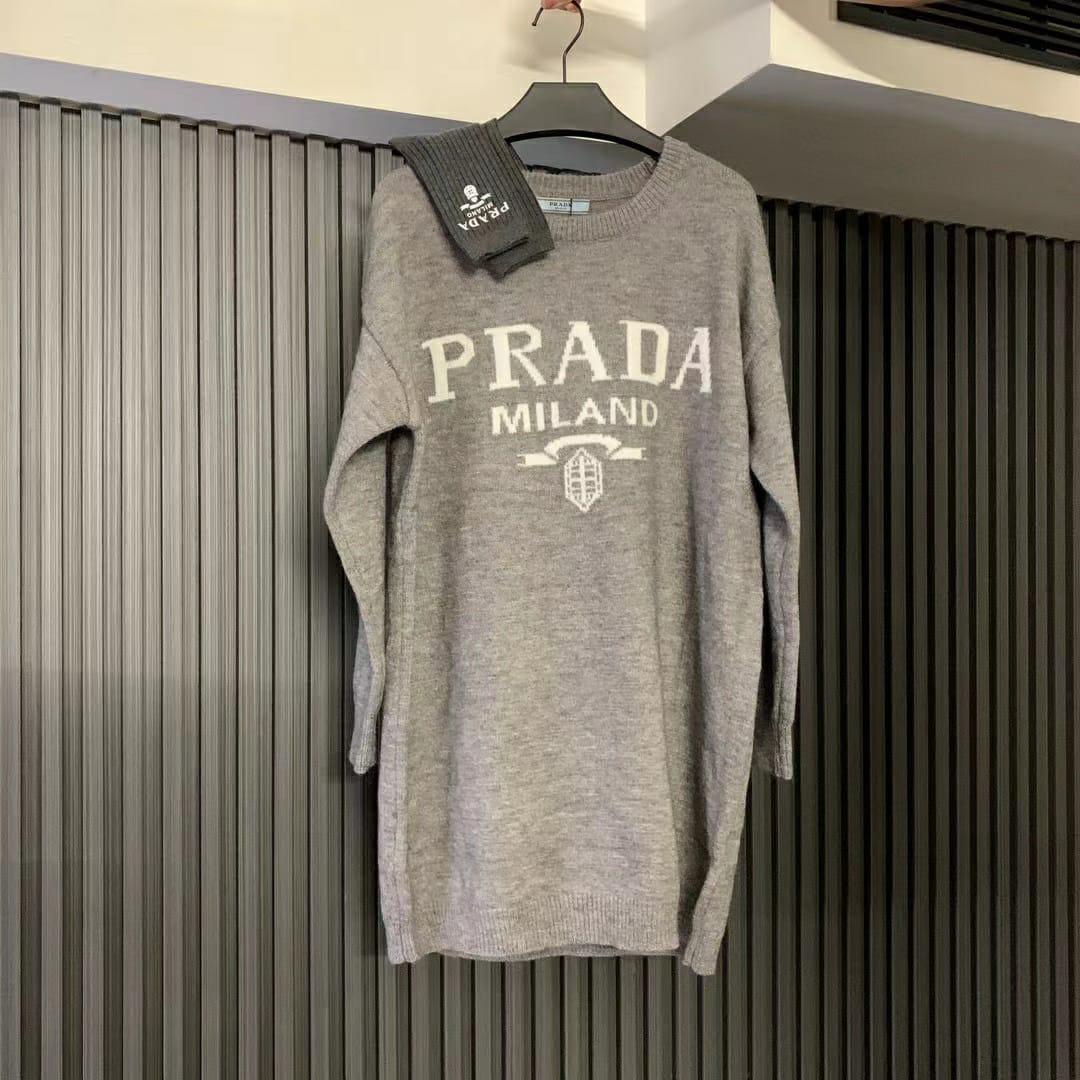 WhatsApp Image 2024-10-21 at 7.28.25 PM Prada Knitted Grey Warm Dress With Matching Long Socks