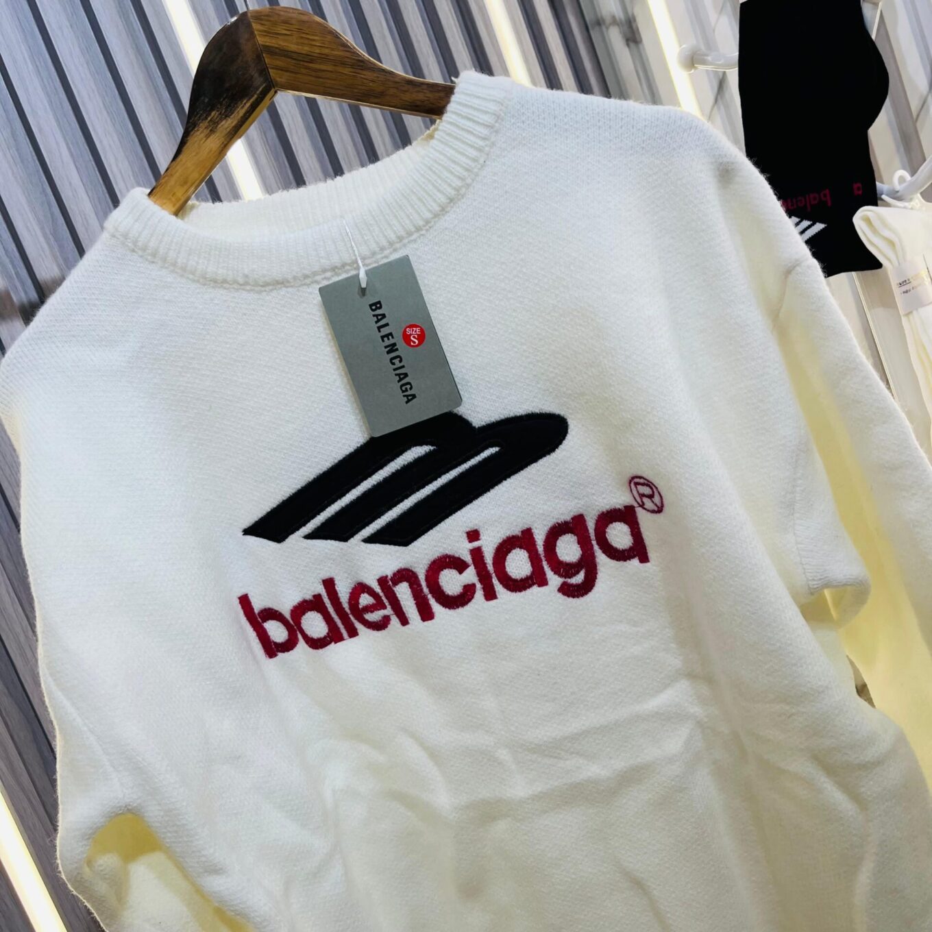 Balenciaga Round Neck White Long Sweater With Matching Long Socks