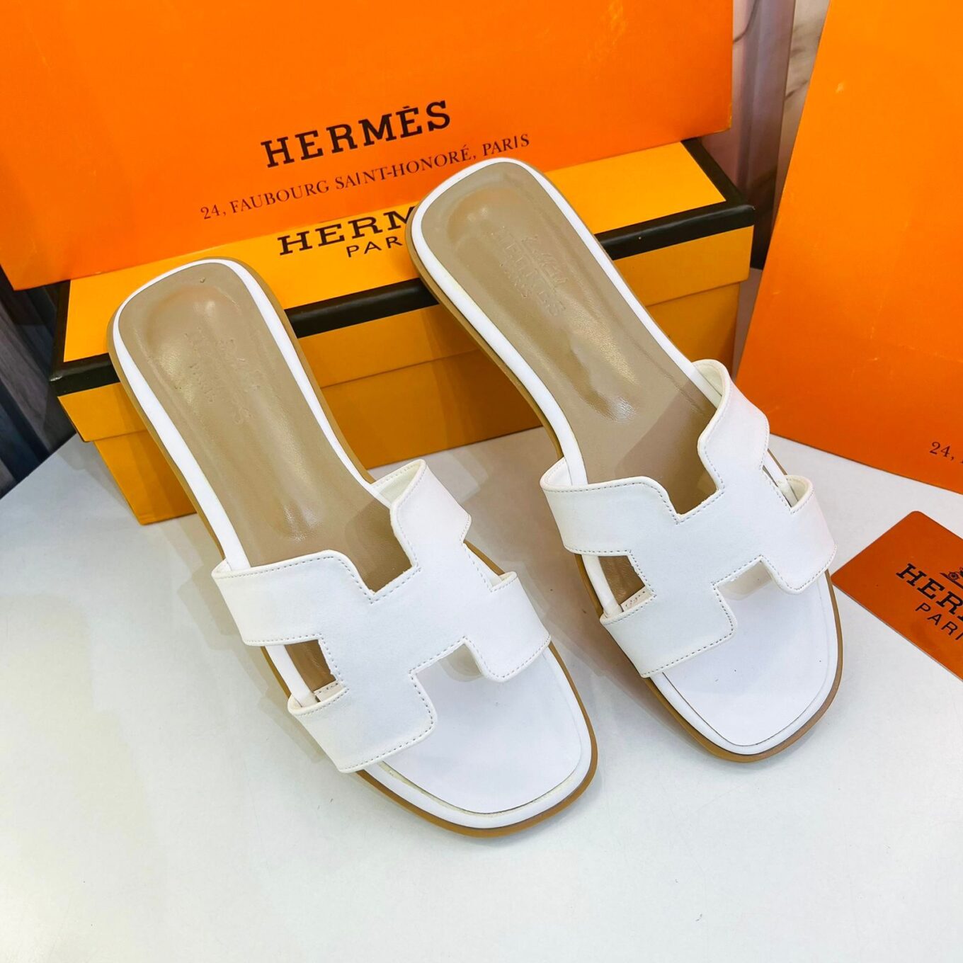 Hermes Oran White Sandal