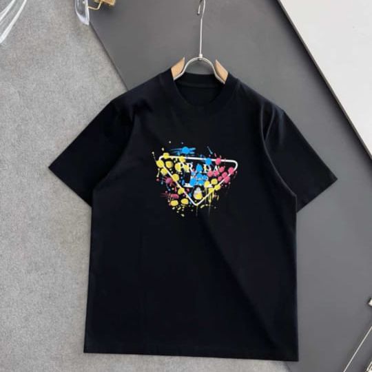 Prada Colorful Logo Black Tshirt