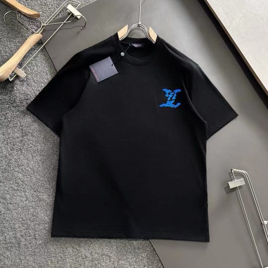 Louis Vuitton Blue Logo Black Tshirt