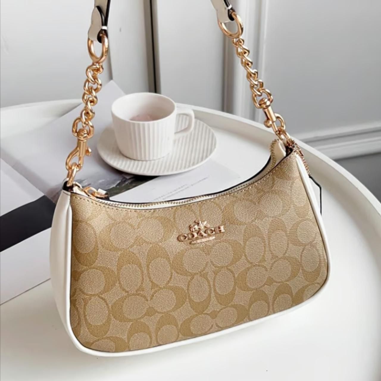 Coach Teri Apricot White Shoulder Bag (With Box)