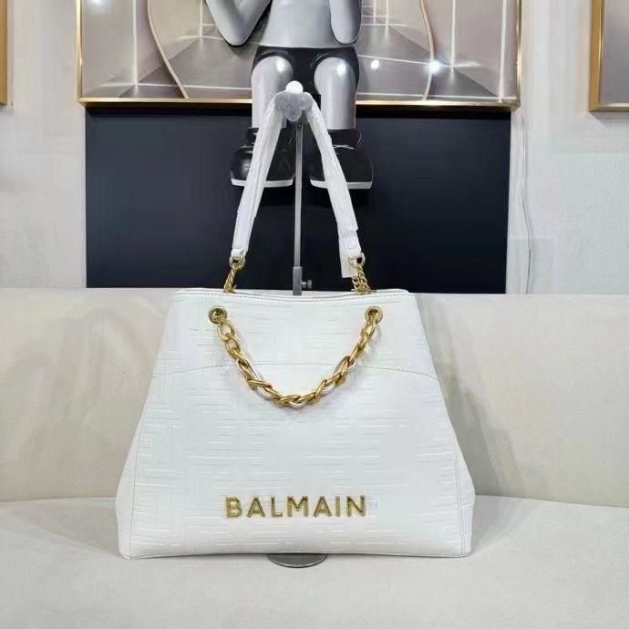 Balmain 1945 White Embossed Tote Bag