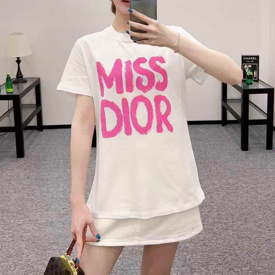 Miss Dior White Pink Oversized T-shirt  For Women