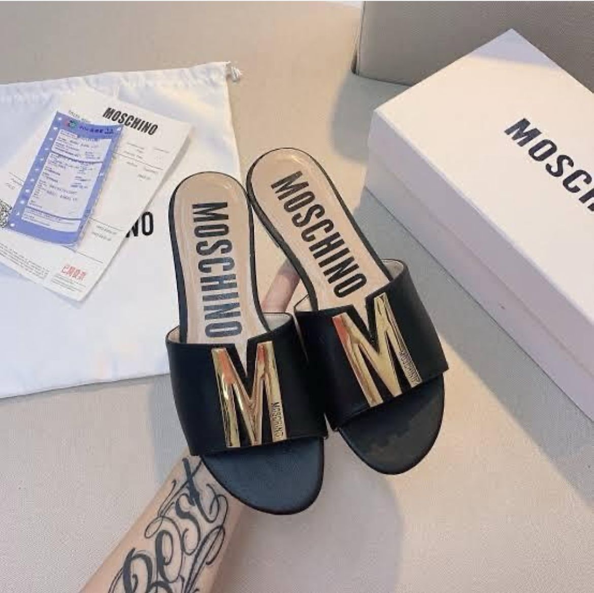 Moschino Black Slip On Flat  For Women