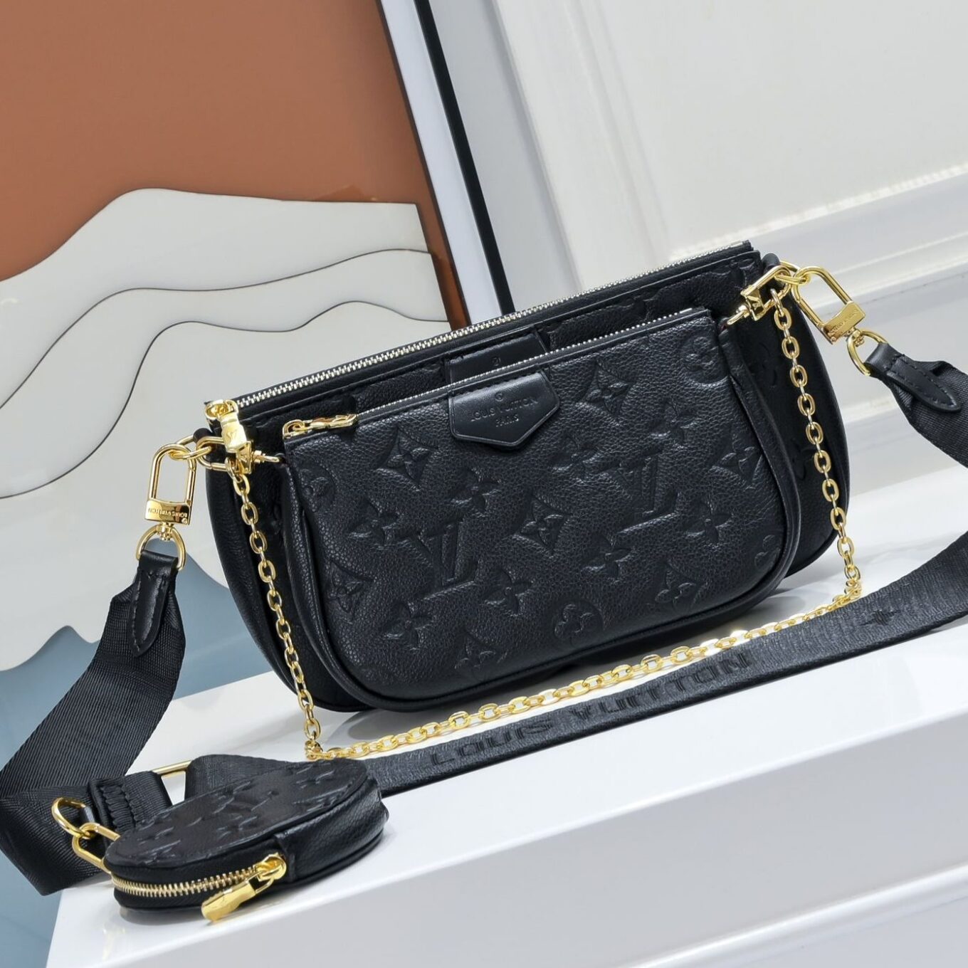 Louis Vuitton Embossed Black Multi Pochette Bag (With Box)