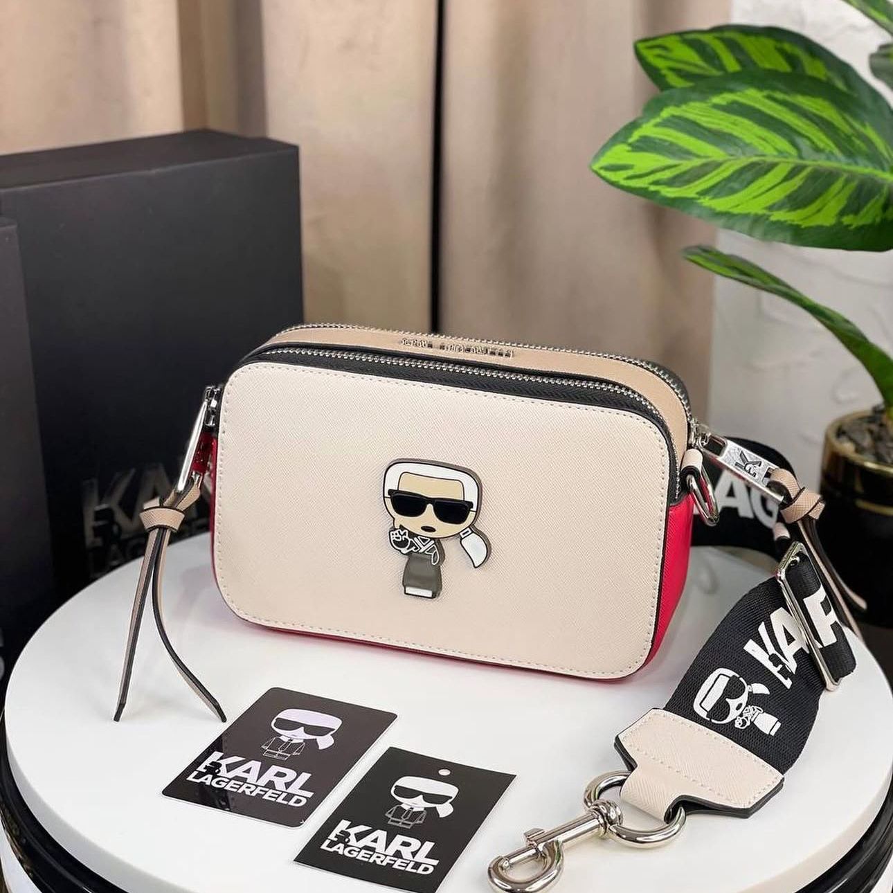 WhatsApp Image 2025-03-03 at 6.46.58 PM Karl Lagerfeld Brown / Red Camera Crossbody Sling Bag (With Box)