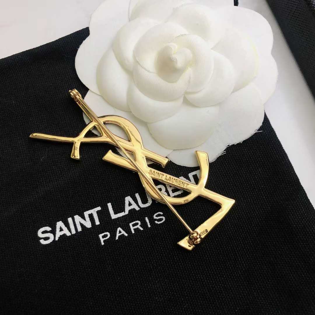 YSL Black Golden Logo Brooch