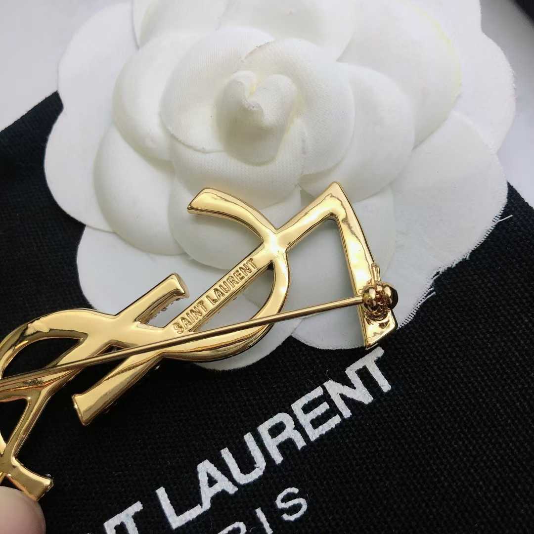 YSL Black Golden Logo Brooch