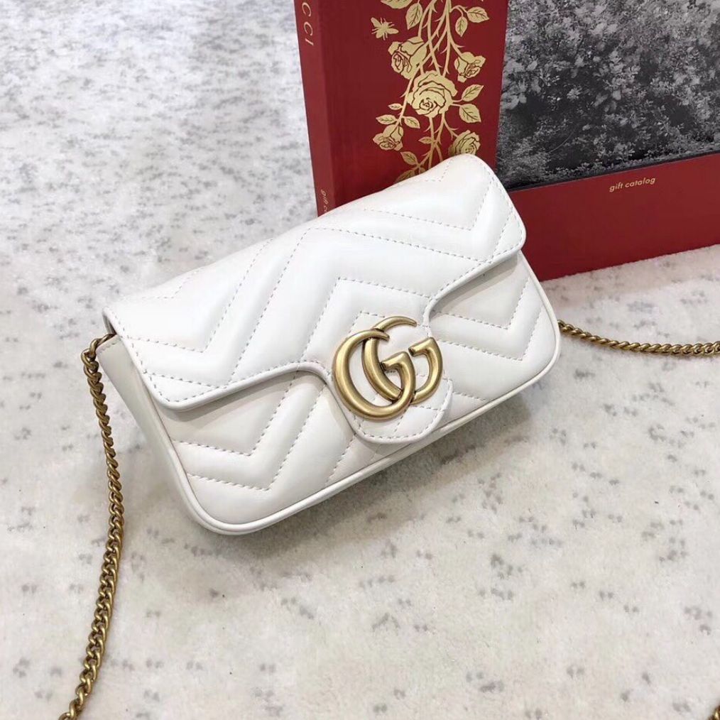 Gucci Marmont Mini White Sling Bag (With Double Box)