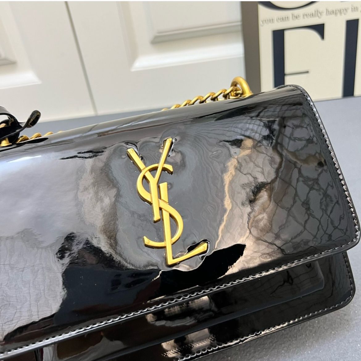 Ysl Sunset Patent Black Premium Quality Sling Bag (With Double Box)
