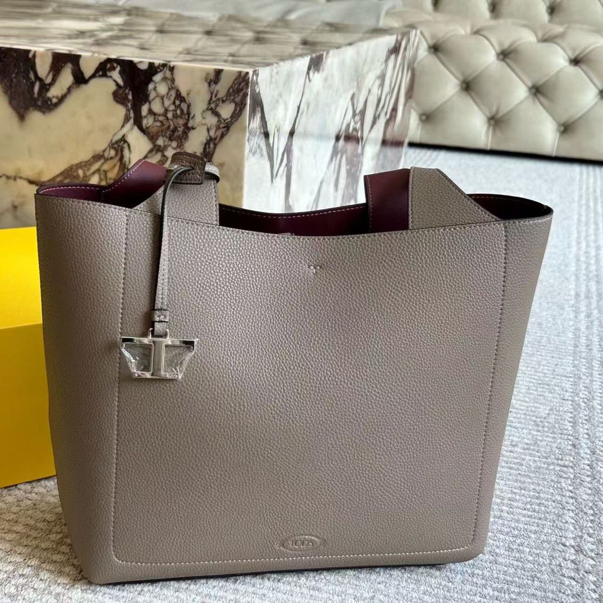 Tods T Timeless Grey Medium Tote Bag (With Box)