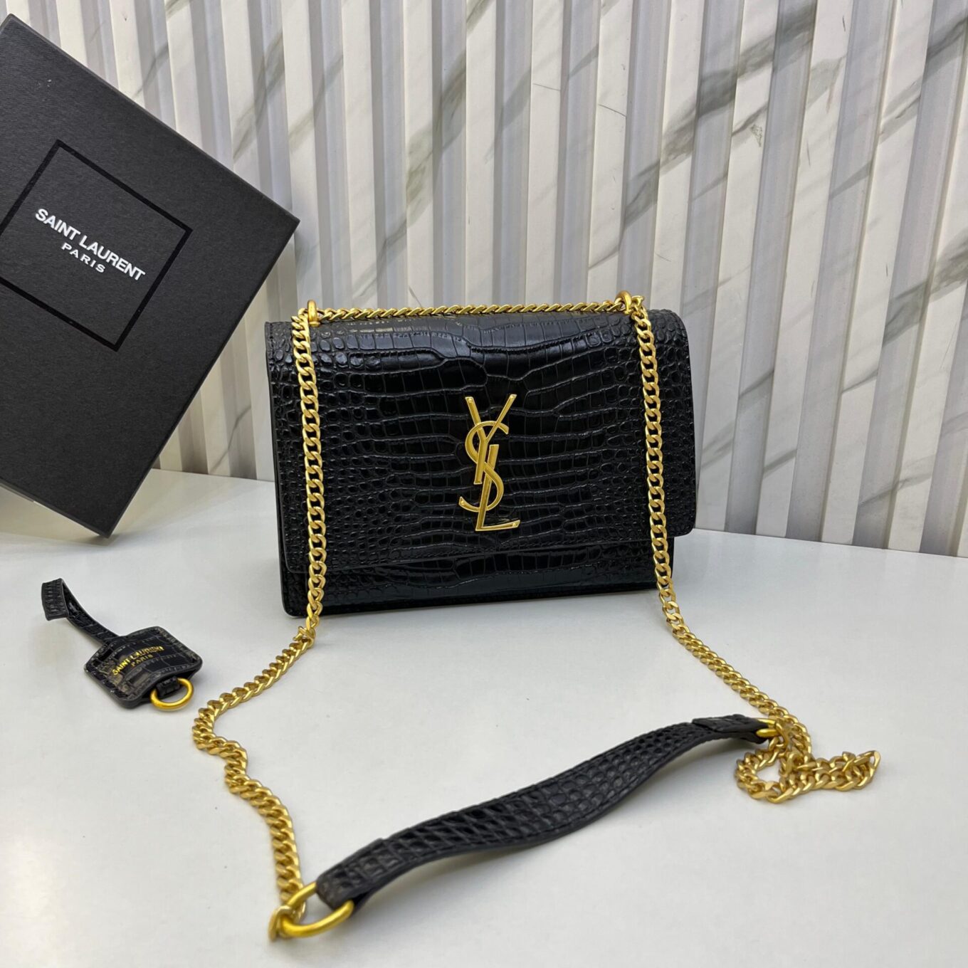 WhatsApp Image 2025-07-11 at 4.27.09 PM Ysl Sunset Croco Black Sling Bag (With Box)