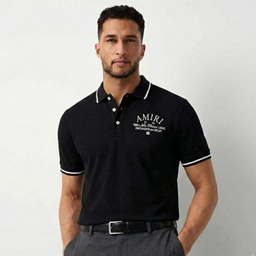 WhatsApp Image 2026-02-14 at 15.06.05 Amiri Logo Black Men's Polo Tshirt