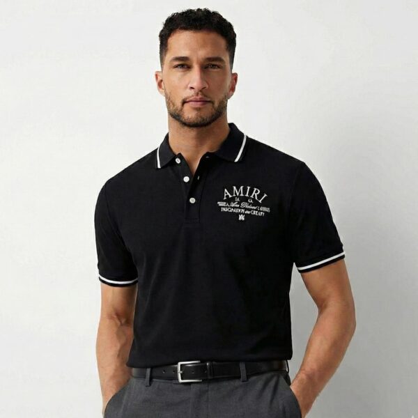 WhatsApp Image 2026-02-14 at 15.06.05 Amiri Logo Black Men's Polo Tshirt