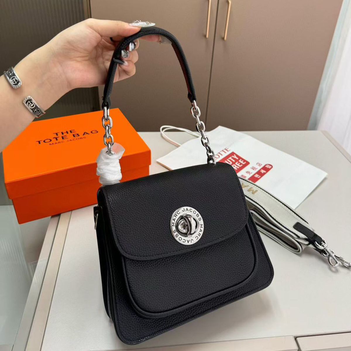 Marc Jacobs Turn Lock Satchel Black Shoulder Bag (With Box)