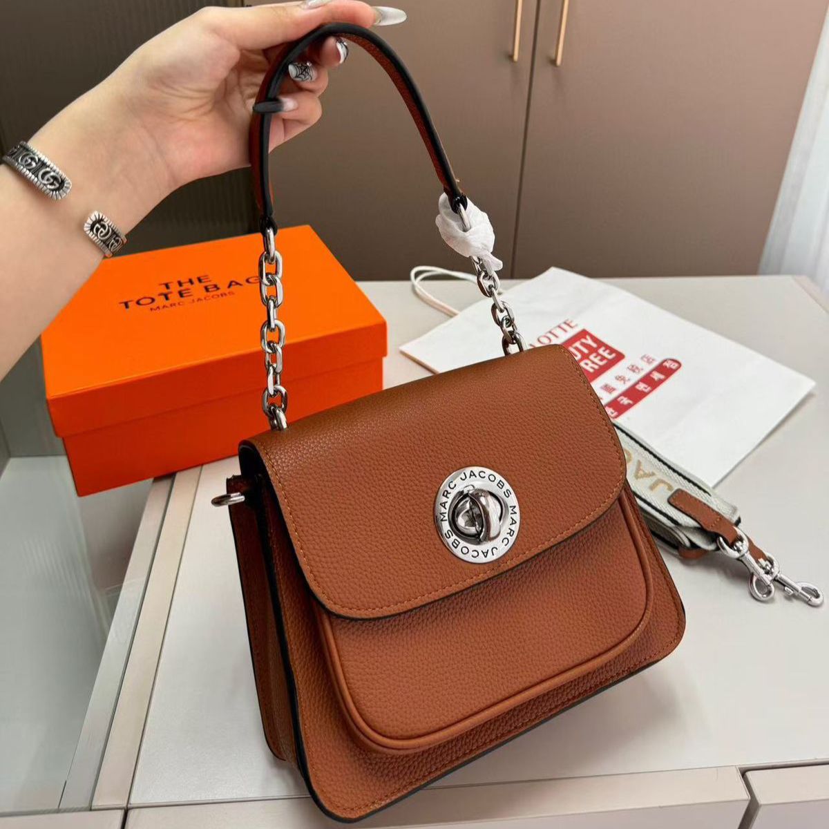 Marc Jacobs Turn Lock Satchel Brown Shoulder Bag (With Box)