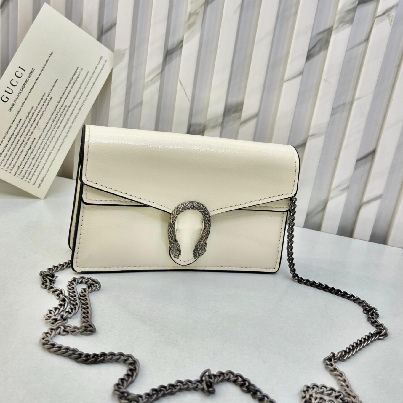 Gucci Dionysus White Shinny Small Sling Bag (With Box)