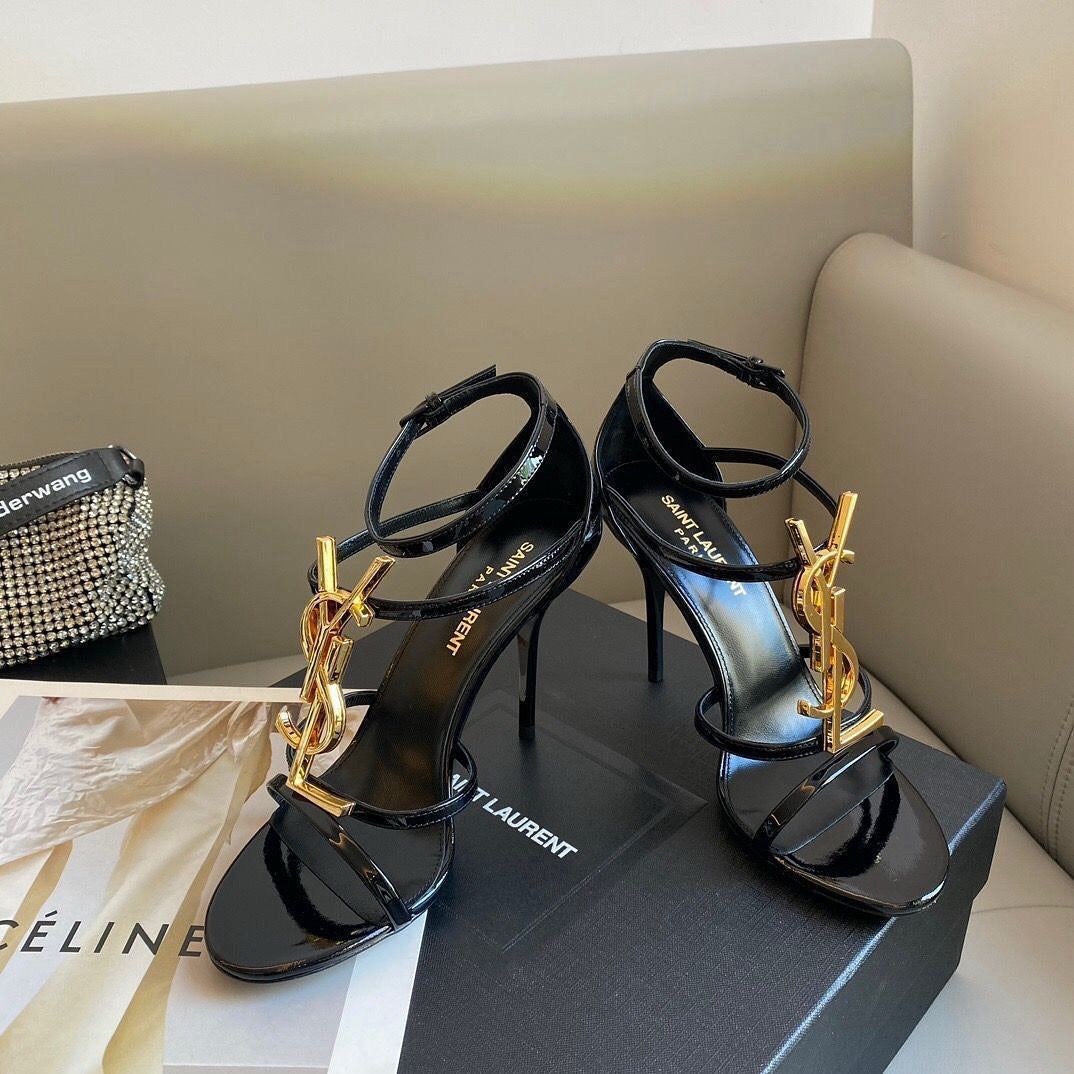 Ysl Casandra Black Golden Sandal Heel