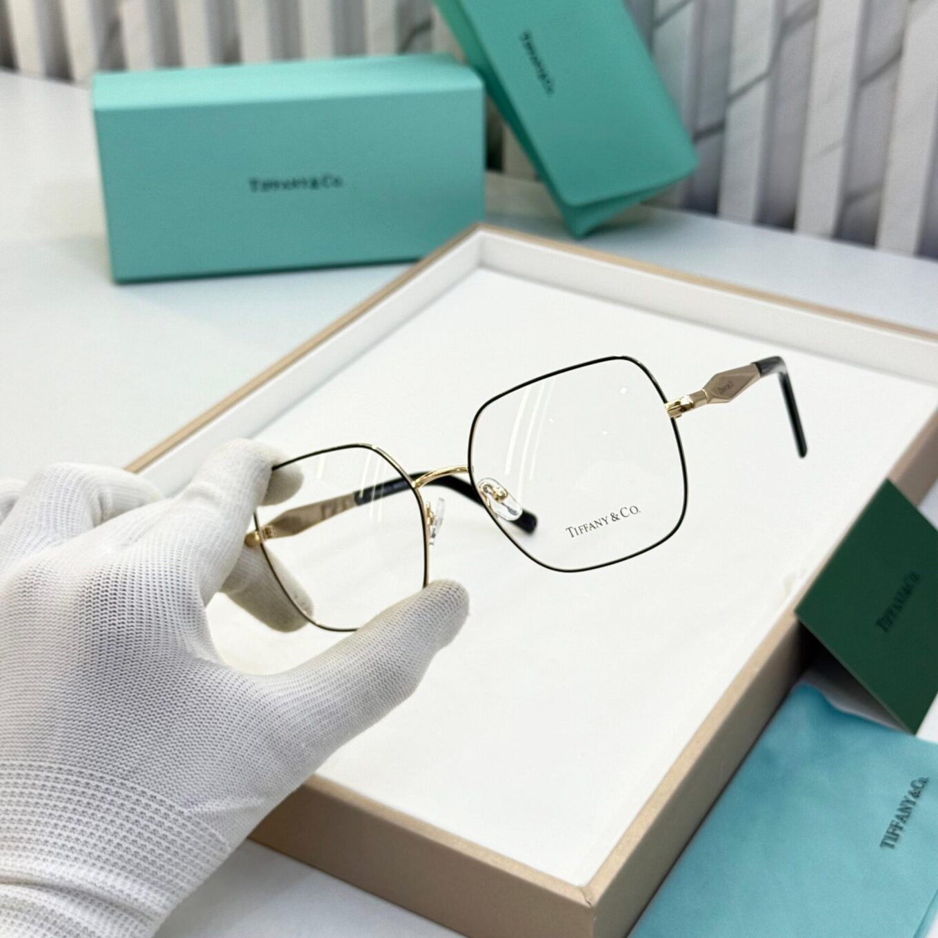 Tiffany & Co. Gold Square Unisex Eyeglasses