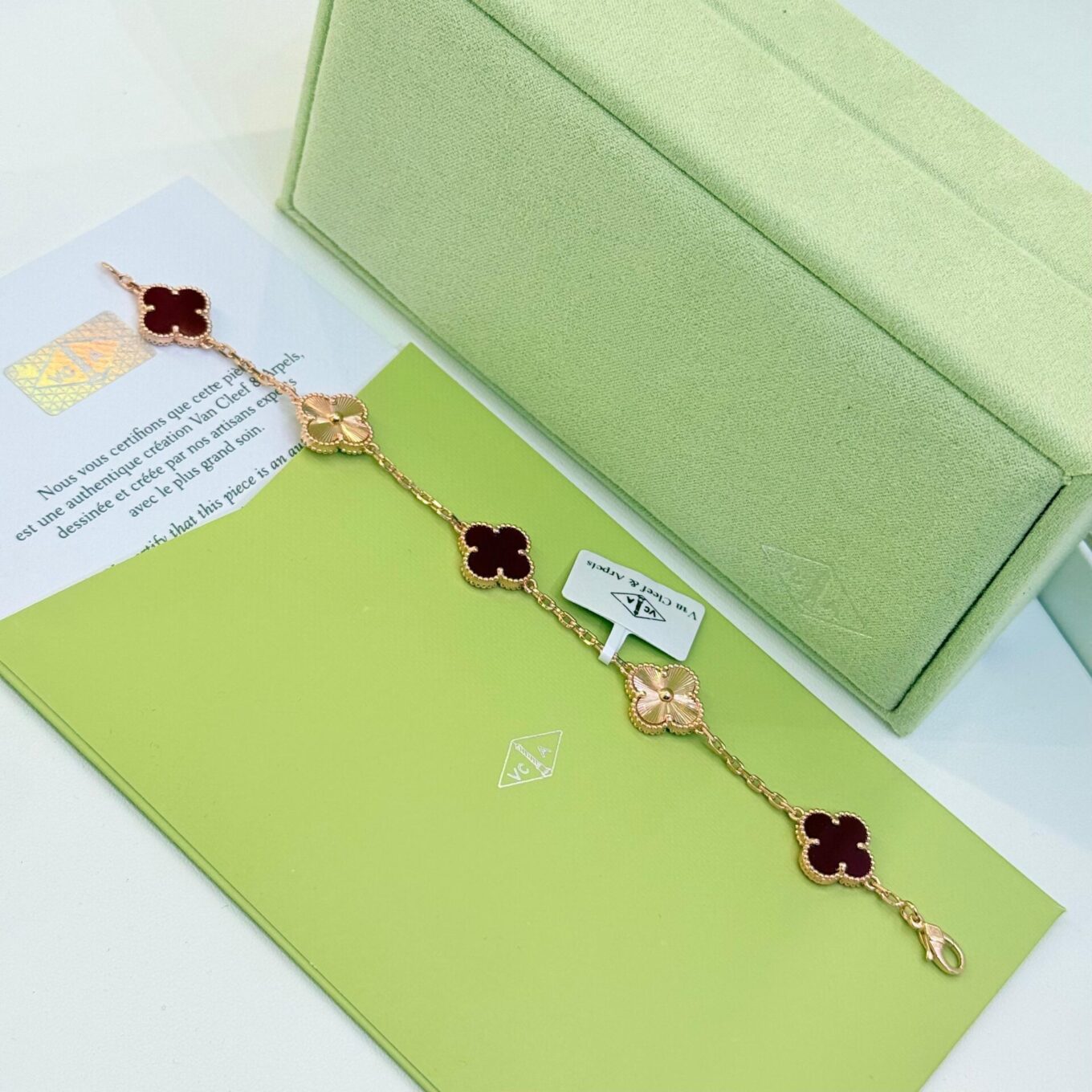 Van Cleef Alhambra Rose Gold & Red Clover Rose Gold Color Bracelet