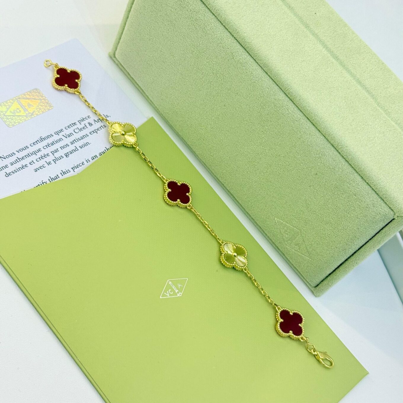 Van Cleef Alhambra Gold & Red Clover Gold Color Bracelet