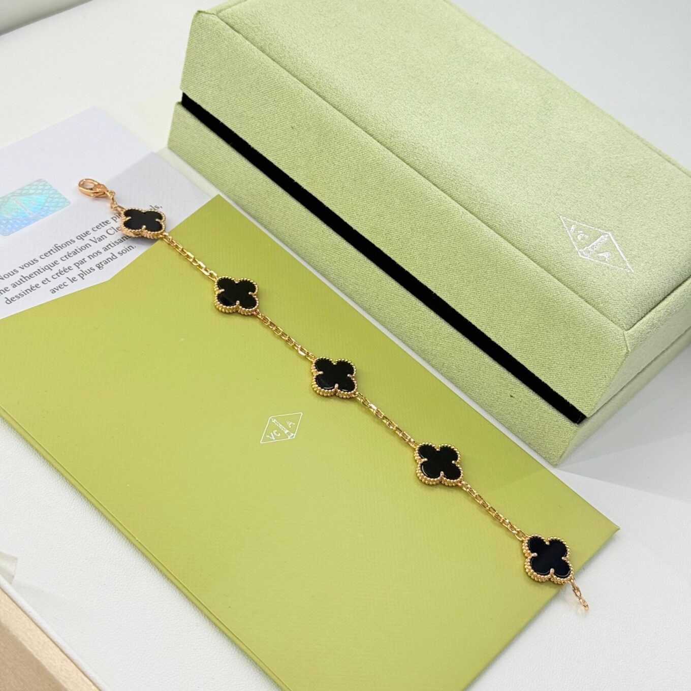 WhatsApp Image 2025-09-05 at 5.42.47 PM Van Cleef Alhambra Black Clover Rose Gold Color Bracelet