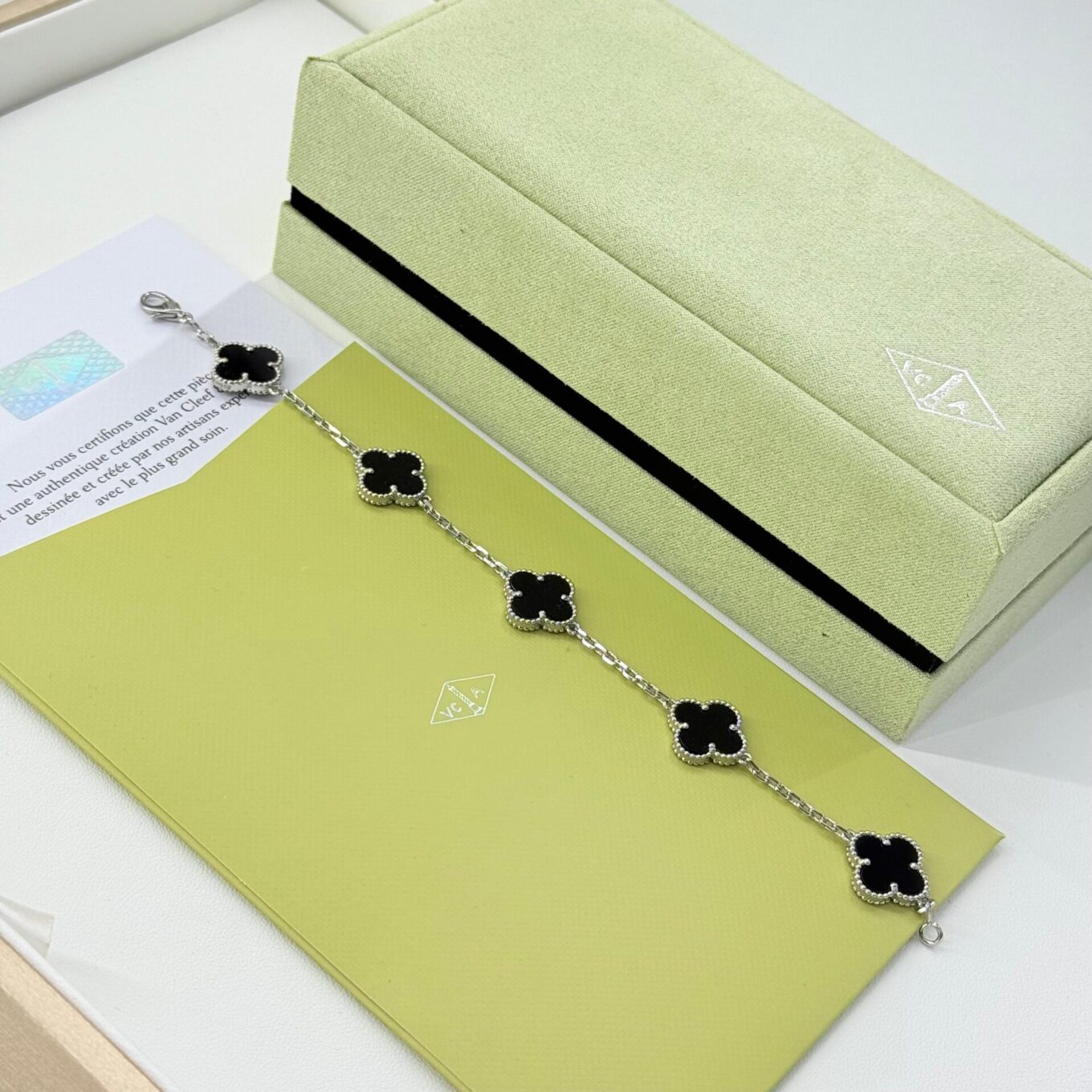 WhatsApp Image 2025-09-05 at 5.47.49 PM Van Cleef Alhambra Black Clover Silver Color Bracelet