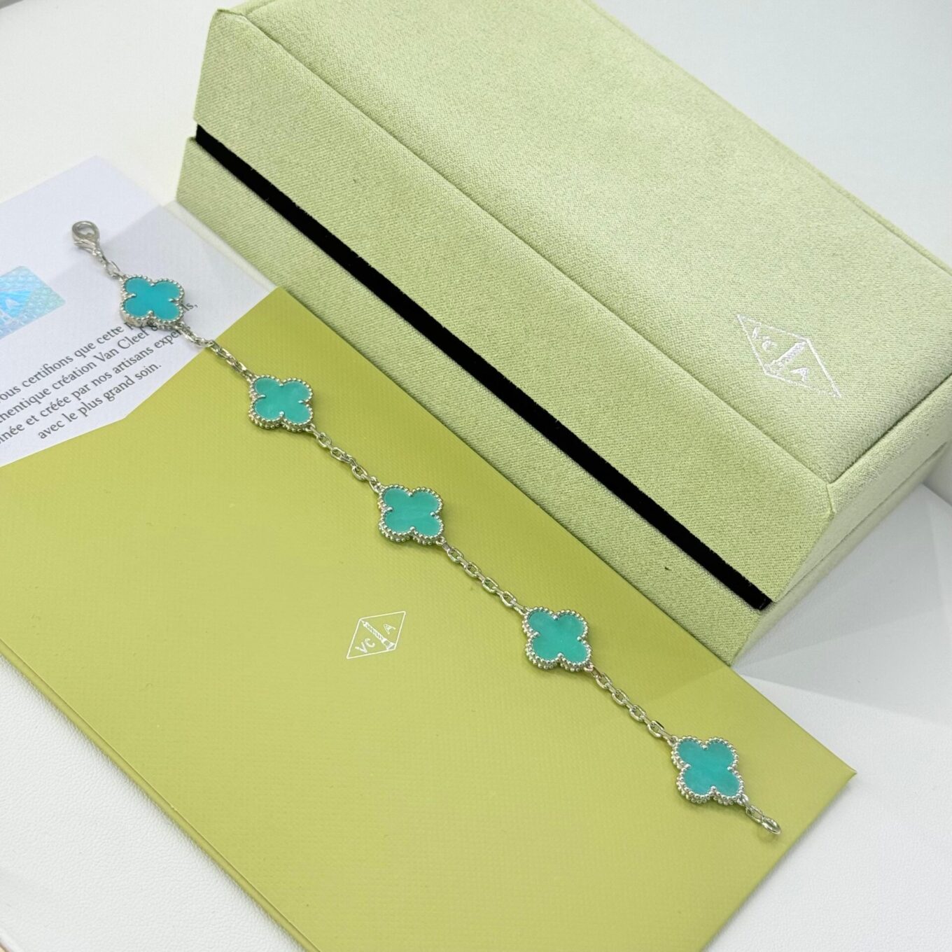 WhatsApp Image 2025-09-05 at 5.57.12 PM Van Cleef Alhambra Sky Pastel Clover Silver Color Bracelet