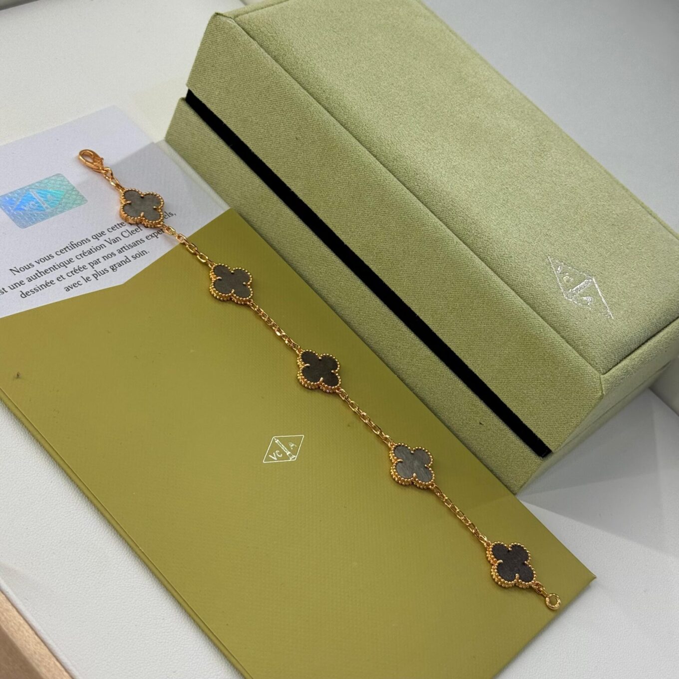 WhatsApp Image 2025-09-05 at 6.08.11 PM Van Cleef Alhambra Gray Marble Clover Rose Gold Color Bracelet