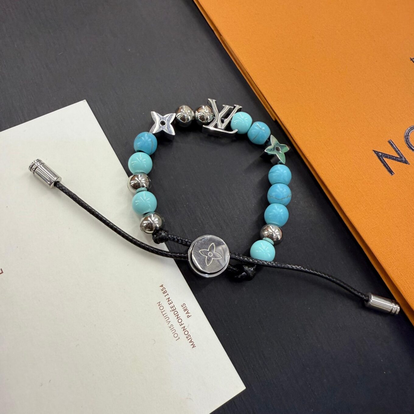 Louis Vuitton Blue Stone Adjustable String Bracelet