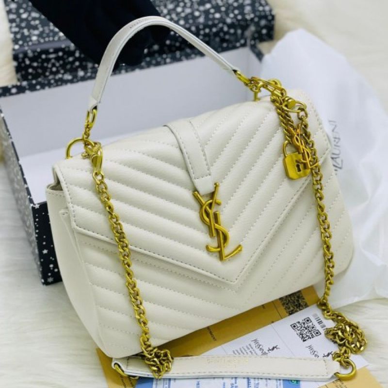 Ysl Grain Matelasse White Medium Satchel Bag (With Box)